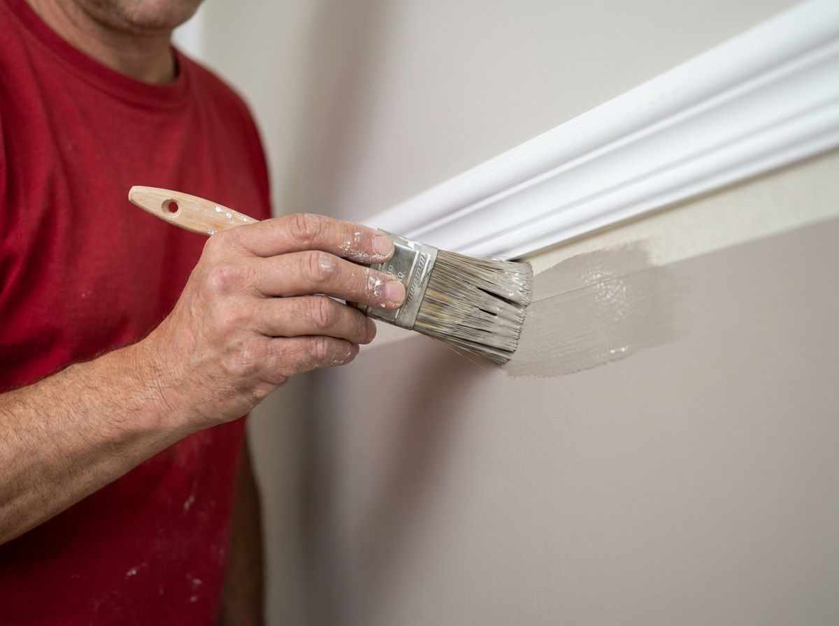 A painter cutting a razor-sharp line between wall and crown molding