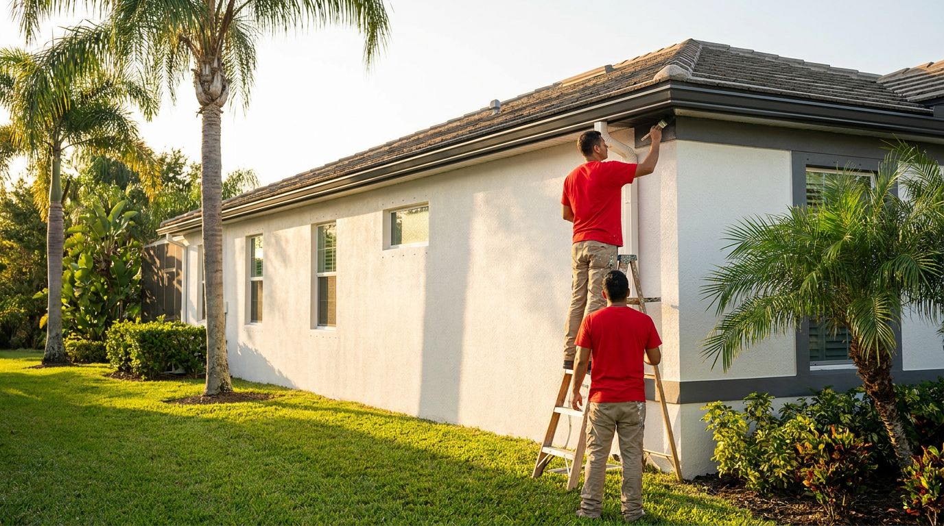 Painters finishing the fascia on a Florida home