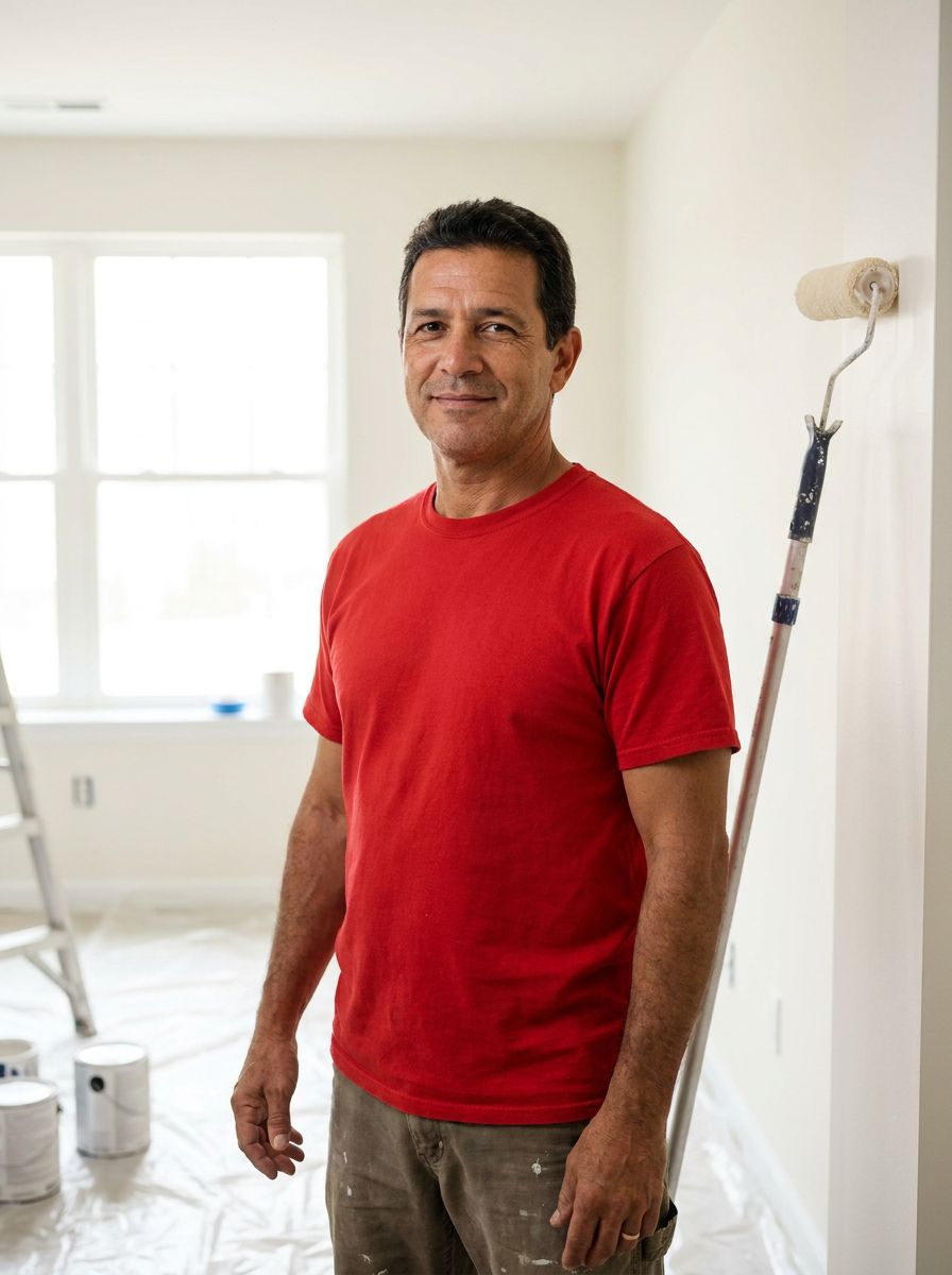 OverTop painting contractor standing in a freshly painted living room